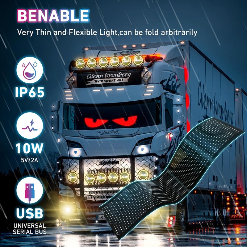 QUEENMO Big Devil Eyes Light for Cars Truck Pickups, 35.4"x7.6" Led Eyes for Truck Windshield with APP Control and Remote Controller,Large Screen Programmable Scrolling Flex LED Sign for Car - Image 3